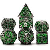 PJOY D&amp;D Dice Set Metal DND Green Dice with Case Compatible with Dungeons and Dragons Ranger Gifts
