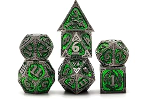 PJOY DND Dice Set Green Metal DND Polyhedral Dice with Case D&D Dice for Dungeons and Dragons TTRPG Gifts
