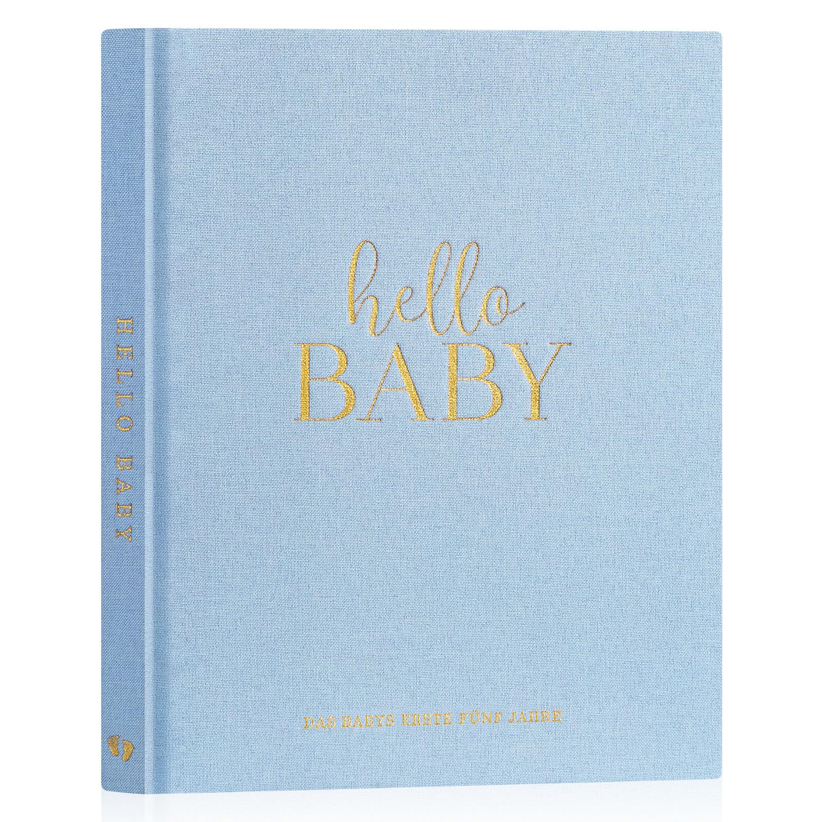 Lanpn Hello Baby First 5 Year Baby Diary for Girls Boys - Linen Hardcover Baby Diary to Enter Baby Book for New Parents - Baby Album Baby Memory Book Gift (Blue, 154 Pages)