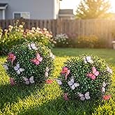 Yunlly 2 Pcs 19.7″ Artificial Boxwood Topiary Ball Trees, UV Resistant Artificial Plants with Ground Spike for Outdoor & Indoor Decor, Perfect for Planter, Porch and Front Door (Butterfly)