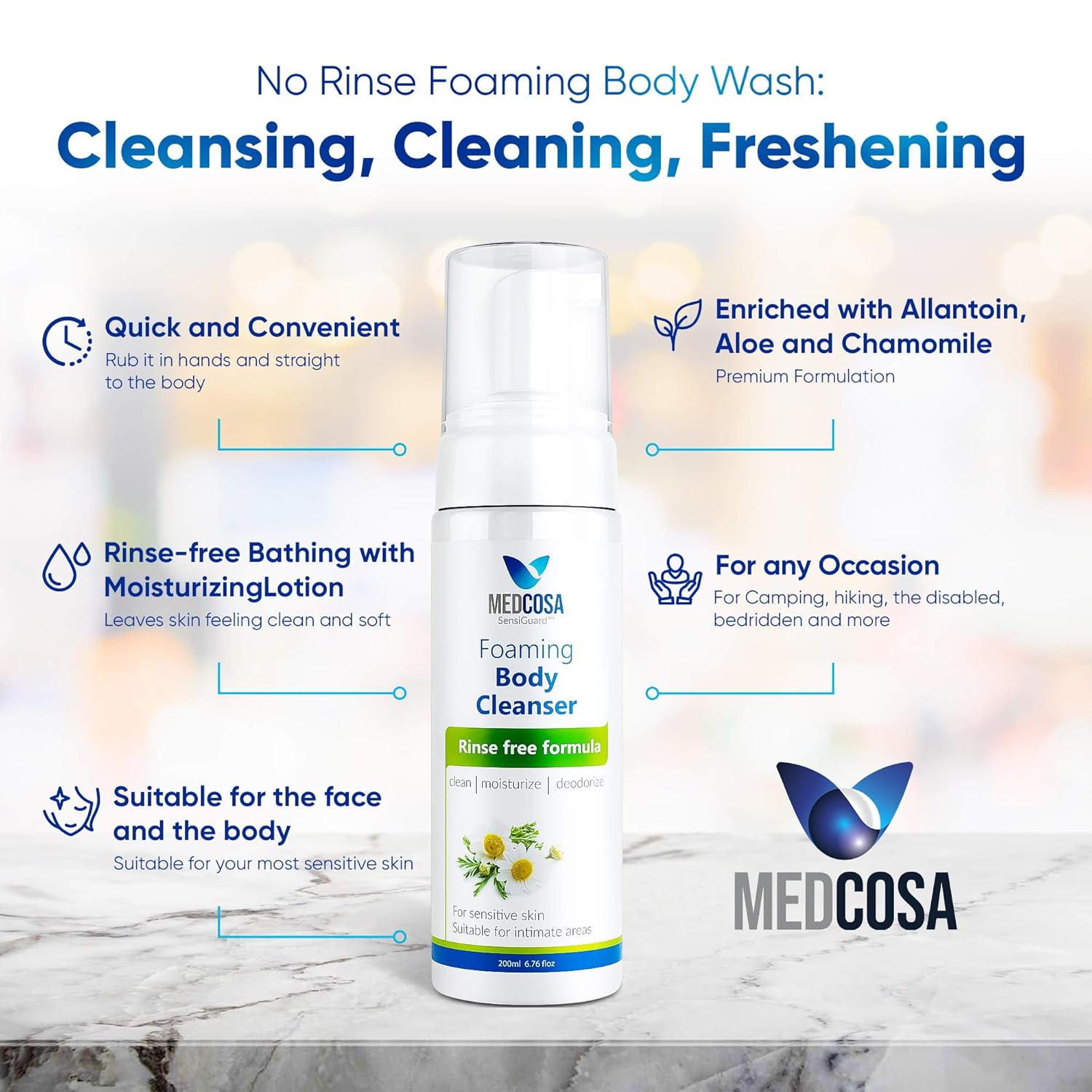 No Rinse Body Wash by Medcosa | Full Body Cleansing Foam for Adults and Elderly Care | Rinse Free | Waterless Body Wash for People | Wipe away Cleanser : Beauty