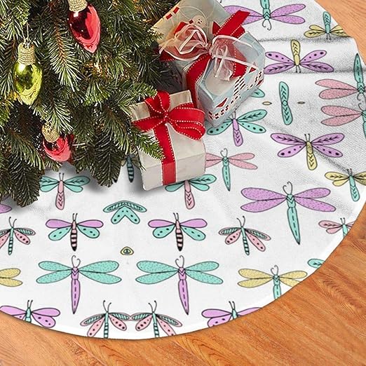 Amazon Com Juyturby Dragonflies Insects Funny 48 Inch Christmas Tree Skirt Decoration For Merry Christmas Party Faux Fur Christmas Tree Skirt Rustic Xmas Tree Holiday Decorations Home Kitchen
