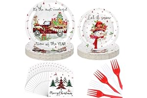 Umigy 96 Pcs Christmas Paper Plates and Napkins Set Let Is Snow Snowman Disposable Paper Plates Napkins Forks White Round Disposable Dinner Tableware for Xmas Party Supplies Table Decor, Serve 24