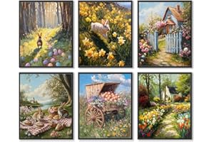 Easter Wall Art Prints Bunny Egg Spring Flowers Art Postes Colorful Aesthetics Spring Wall Art Decor for Home Gallery Living 