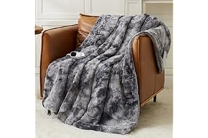 Homemate Heated Blanket Electric Throw - 50"x60" Heating Blanket Throw 1/2/4/6/8 Hours Auto-Off 10 Heat Levels Over-Heat Protection Luxury Faux Fur Sherpa ETL Certification
