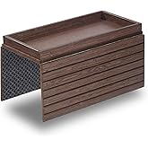 DETOR Couch Arm Tray with Spacious 12.4" x 5.4" Storage Box, Brown-Stained Bamboo Finish, Enhanced Non-Slip Felt Bottom, Sturdy Bamboo Slats, Fits Armrests 6" and Wider