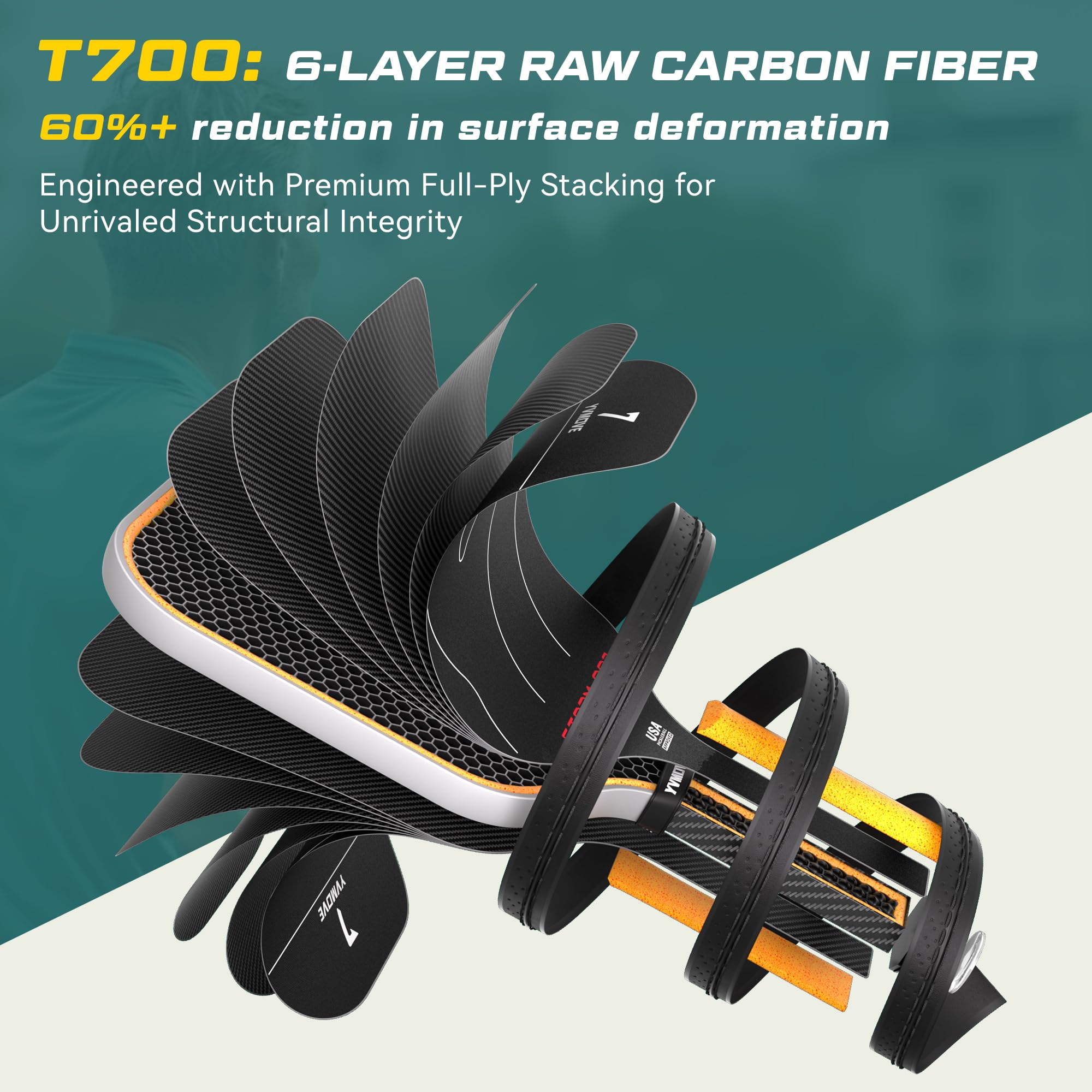 Pickleball Paddle with T700 Raw Carbon Fiber Surface & 16mm STR-Core Power Polymer Core, Premium Pickle Ball Racket Designed for Ultimate Spin & Consistency, USAPA Approved Storm 007