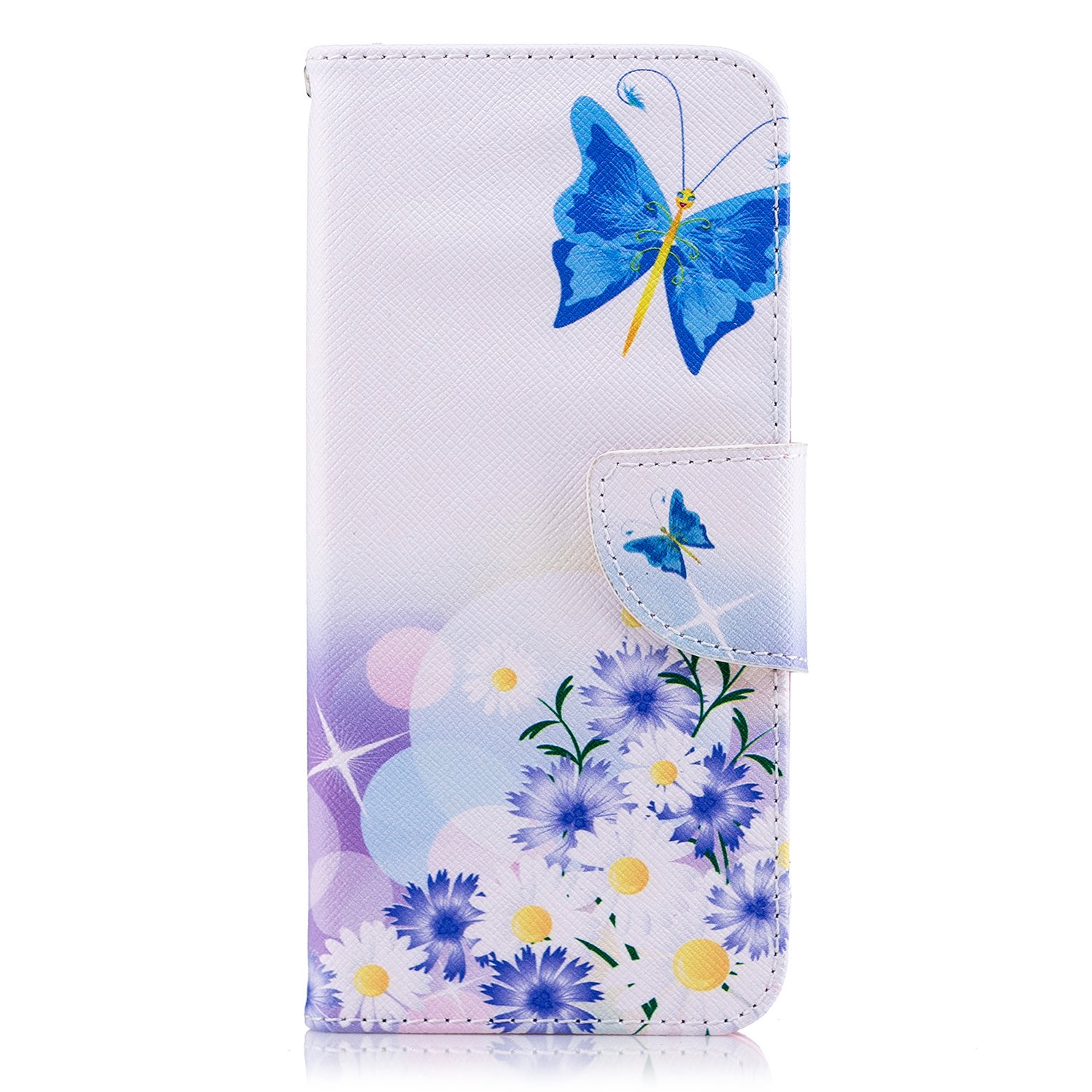 Samsung Galaxy A6 Case Leather, Shockproof Premium PU Leather Notebook Wallet Case with Kickstand Function Card Holder and ID Slot Slim Flip Protective Skin Cover for Samsung Galaxy A6 Butterfly Daisy