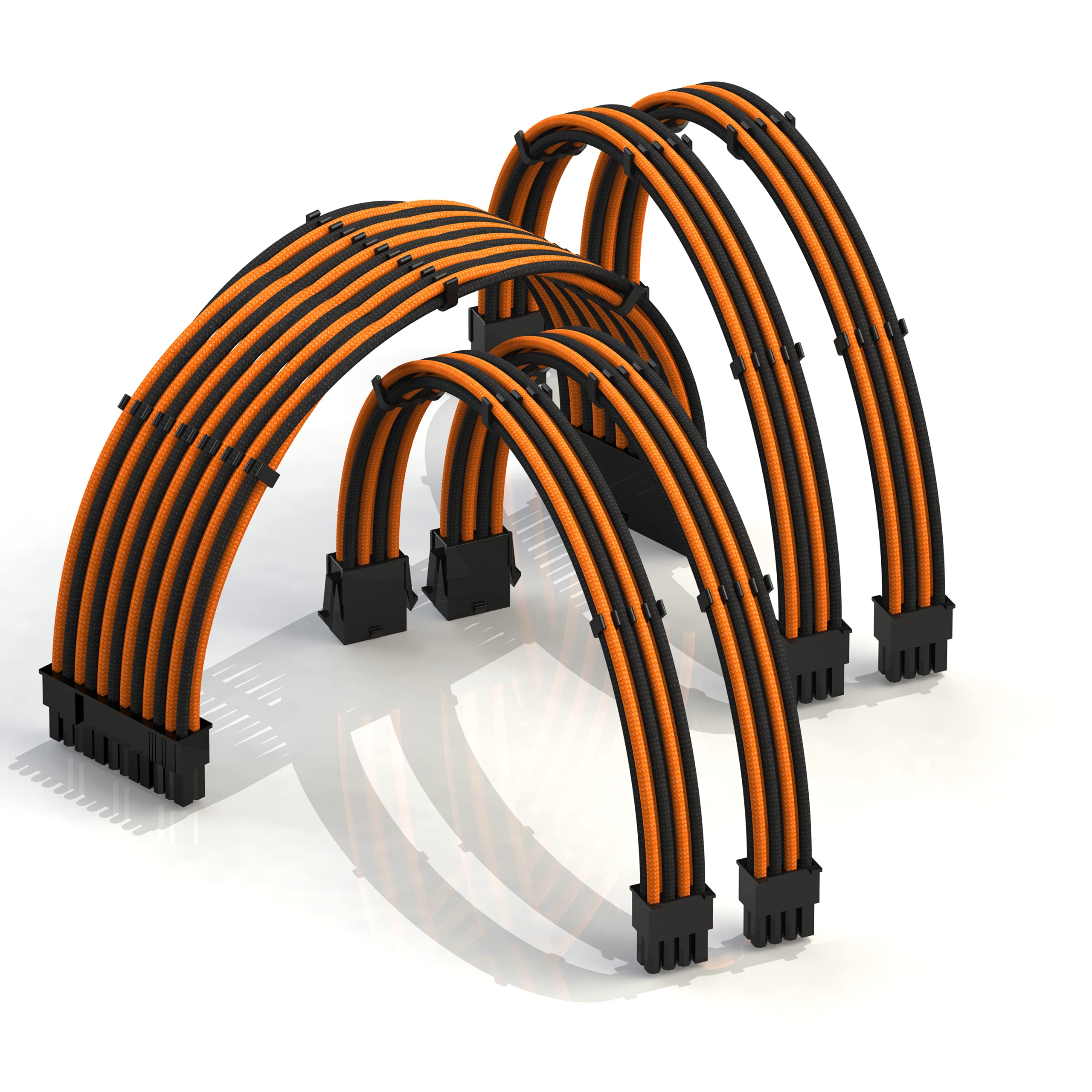 LINKUP - AVA 30cm PSU Cable Extension Sleeved Custom Mod GPU PC Braided w/Comb Kit | 1 x 24 P (20+4) | 2 x 8 P (4+4) CPU | 2 x 8 P (6+2) GPU set | 300mm - OrangeBlack