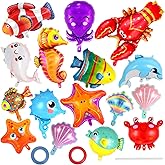 16 Pcs Ocean Animal Balloons, Under The Sea Balloons, Fish Lobster Octopus Starfish Seahorse Foil Balloon for Kids, Sea Animal Mylar Balloon for Beach Ocean Pool Birthday Party Decorations