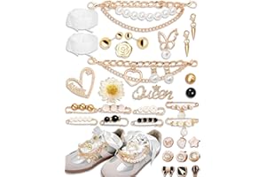 ACWENIE Shoe Charms for Sneakers & Socks – Stylish Pearl & Chains Shoe Accessories Kit with Ribbon Laces, Bows, Clips & Pins – Trendy Shoe & Junk Socks Decorations for Women & Girls