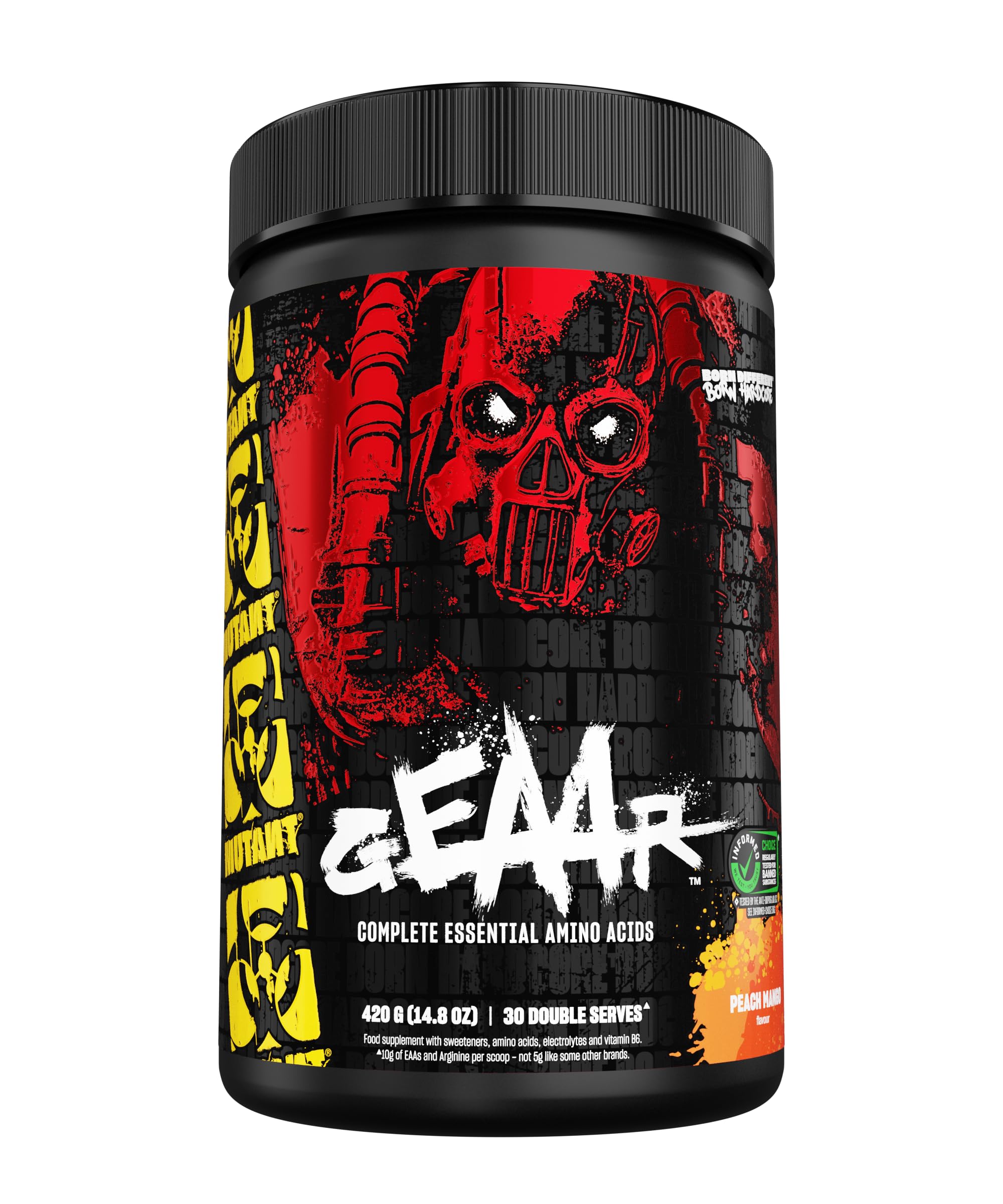 MUTANT GEAAR | 9.4g of EAA Powder + Arginine, 7g BCAAs, 4g Leucine, Electrolytes, Coconut Water, No Artificial Colours or Flavours | 30 Servings | Peach Mango
