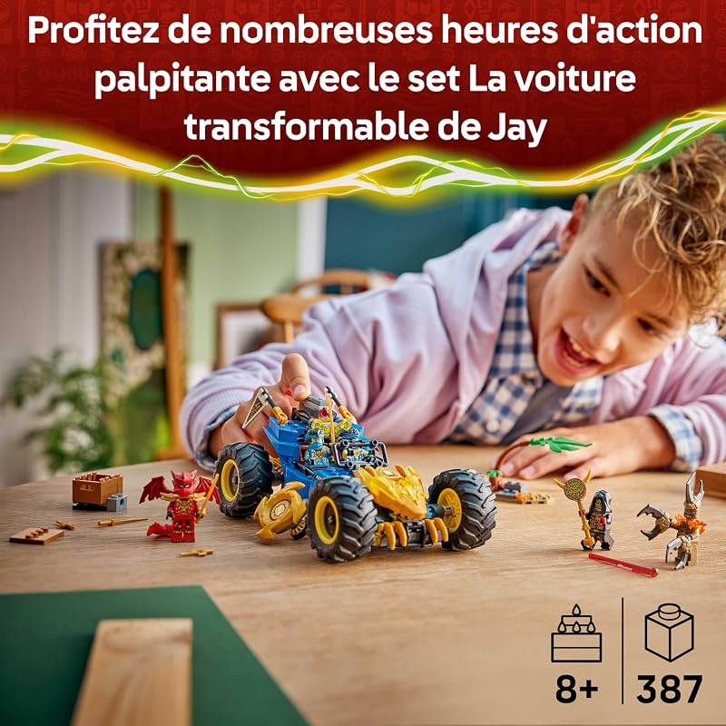 Ninjago 2-en-1 La Voiture Transformable de Jay - Camion Ninja avec 5 Minifigurines Dont Kai & NYA - Shurikens & Sabres - Cadeau d'anniversaire pour Garçon dès 8 Ans & Fans 71856