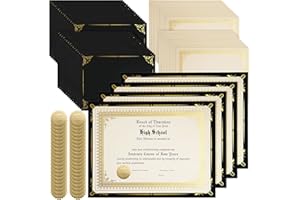 Fainne 100 Sets Certificate Paper Kit Single Sided Awards Holder with Foil Border for 8.5 X11 Certificate Covers Foil Award Seals Stickers Diploma Covers (Black)