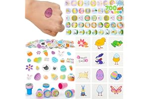 JOYIN Easter Crafts Assortment Kit with 500 Stickers, 144 Easter Shapes Adhesive, 60 Theme Temporary Tattoos and 6 Stampers (over 700 Pcs) for Egg Basket Stuffers Fillers