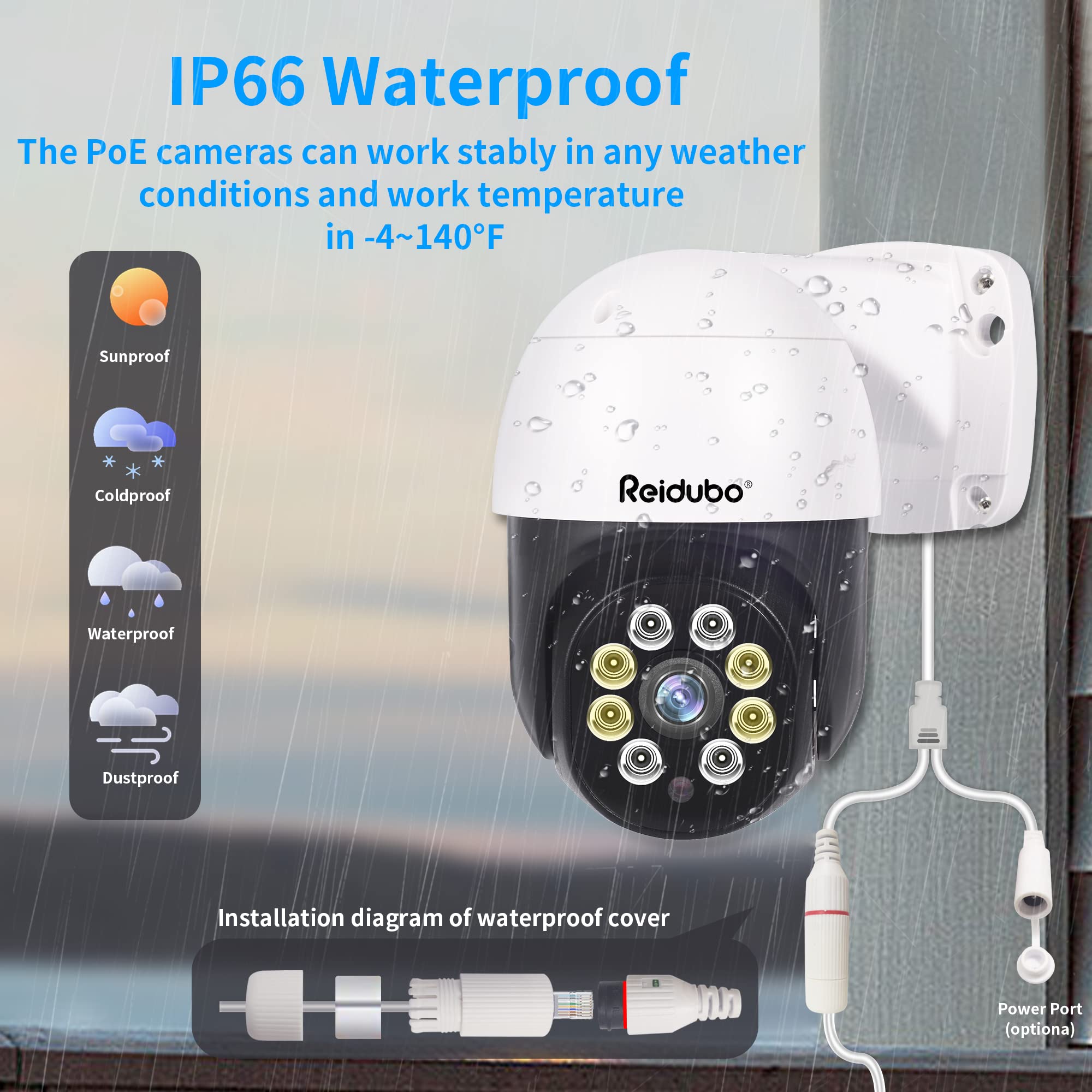 Reidubo 2K IP Outdoor Security PoE Cameras, HD 4MP IP Surveillance @25fps, Two Way Talk,98ft IR Color Night Vision,3.6mm Len,IP66 Waterproof, Motion Detection,Compatible for Hikvision