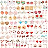 Modacraft 120 Pcs / 60 Pairs Valentine's Day Charms - Gold Enamel Valentine Charms for Jewelry Making, Multiple Romantic Styles Pendant for Making Necklaces, Earrings, Valentine's Day Gifts