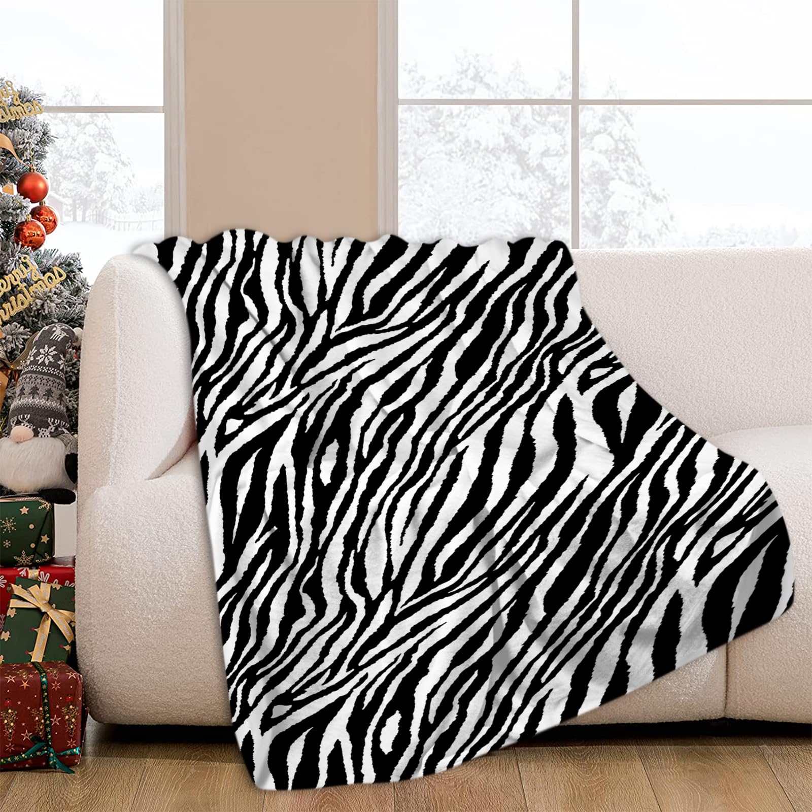 JOOCAR Zebra Print Throw Blanket Black and White Print Blanket Cozy Soft Lightweight Flannel Plush Blankets for Bed Couch Living Room Sofa Chair,50x60 Inch