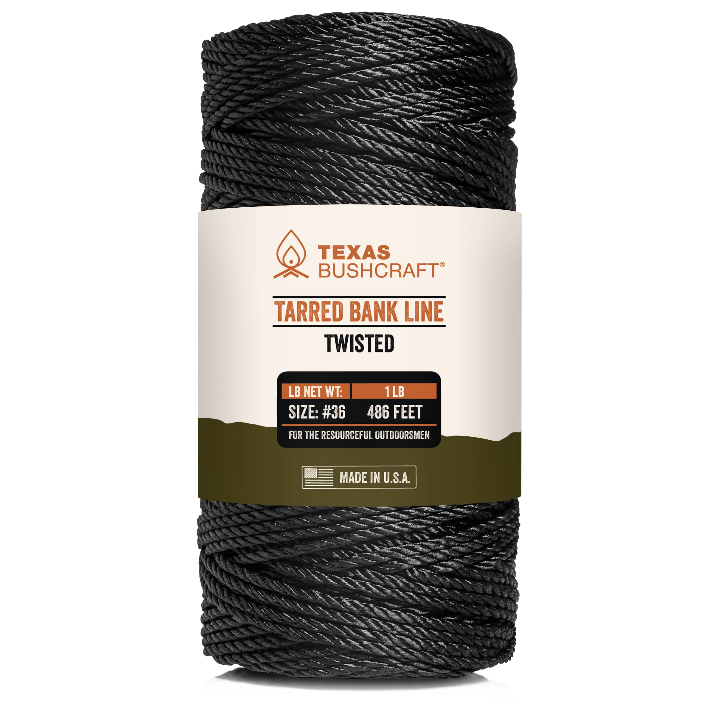 Texas Bushcraft Tarred Bank Line Twine - #36 Black