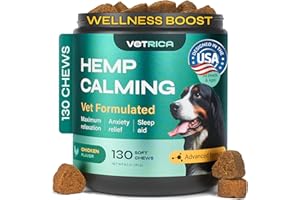 VETRICA Calming Chews for Dogs, Anxiety Relief - Canine Hemp Calming Chews - Vet Visits, Storms, Fireworks, Travel, Separation, Grooming Soft Treats - Valerian Root, L-Theanine, Hemp Seed Oil, Turmeric