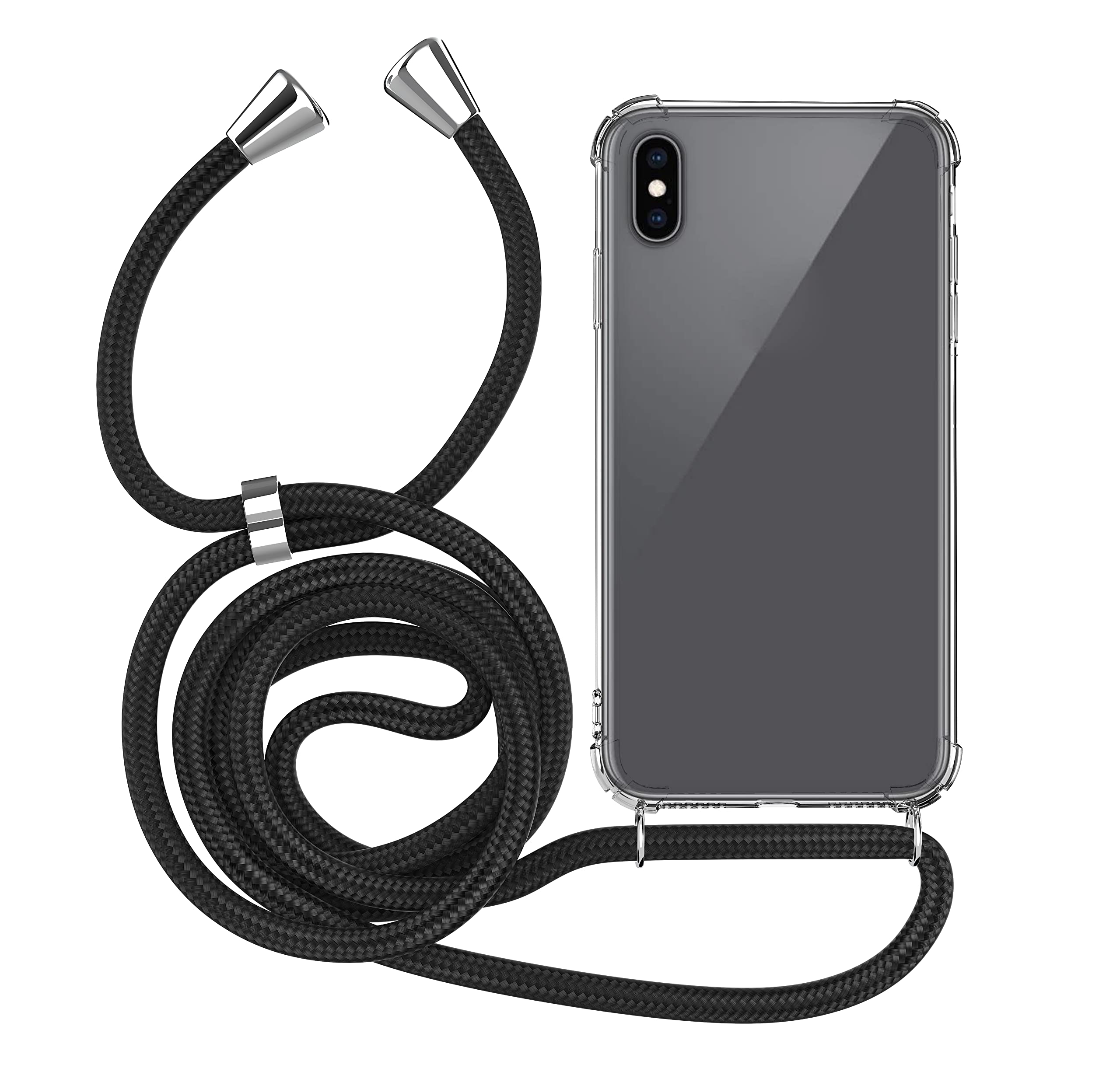 MyGadget Strap Case for Apple iPhone Xs Max - Crossbody Phone Cover - TPU Silicone Case with Neck Holder - Cord Lanyard Carrier with Rope in Black