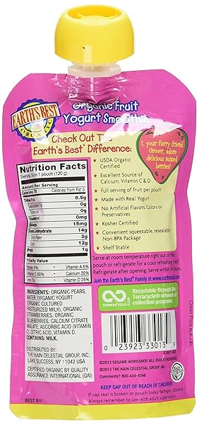 EARTH’S BEST, ORGANIC FRUIT YOGURT SMOOTHIE, MIXED BERRY (PACK OF 6)