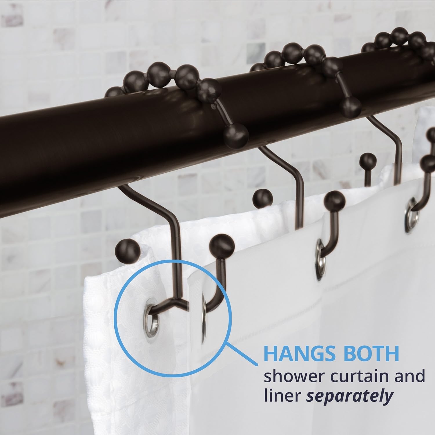 Maytex Shower Curtain Hooks Rust-Resistant Metal Double Roller Glide, Rings for Bathroom, Set of 12, Oil Rubbed Bronze: Home & Kitchen