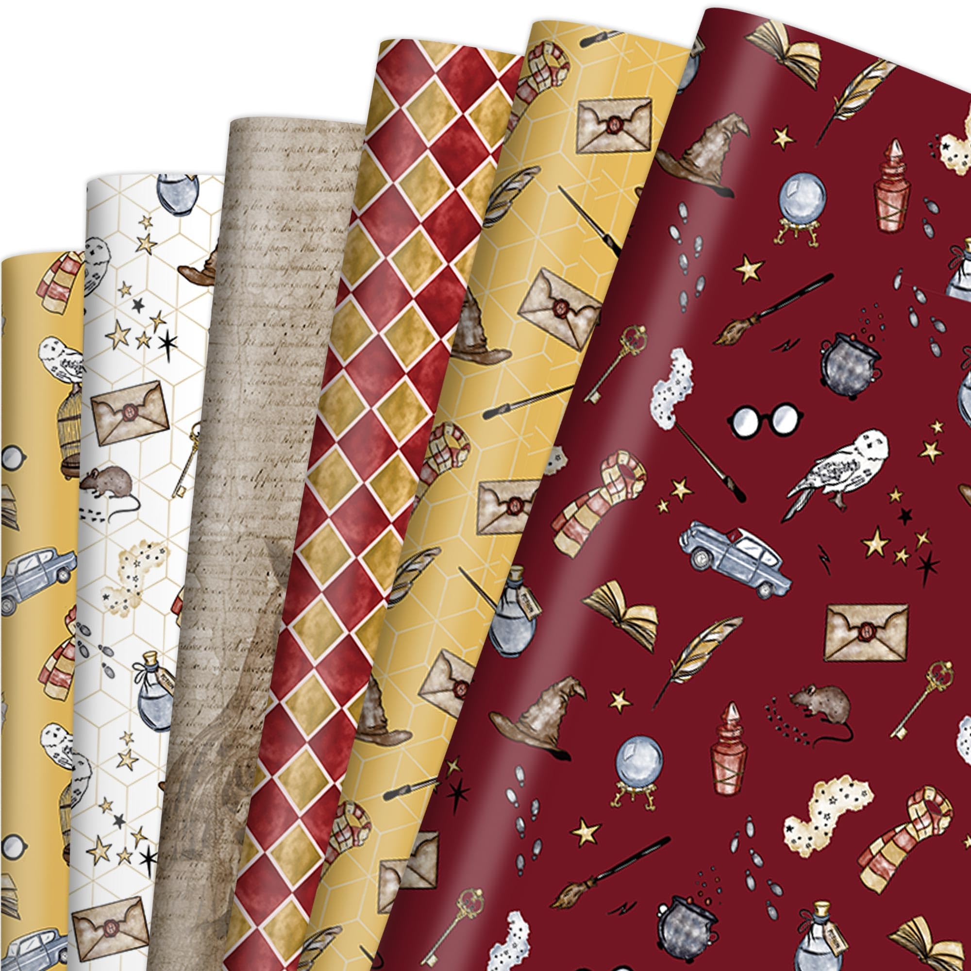 Photo 1 of 12 Sheets Magical Fantasy Wrapping Paper, Vintage Gift Wrap with Grids Snakes Owl and Wands, Wizard Themed Wrapping Paper for Boys Girls Birthday Party Supplies, 19.7 Inch X 27.5 Inch Per Sheet