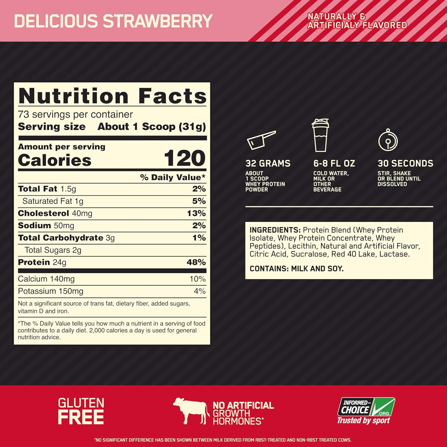 Optimum Nutrition Gold Standard 100% Whey Protein Powder, Delicious Strawberry, 5 Pound (Packaging May Vary): Garden & Outdoor