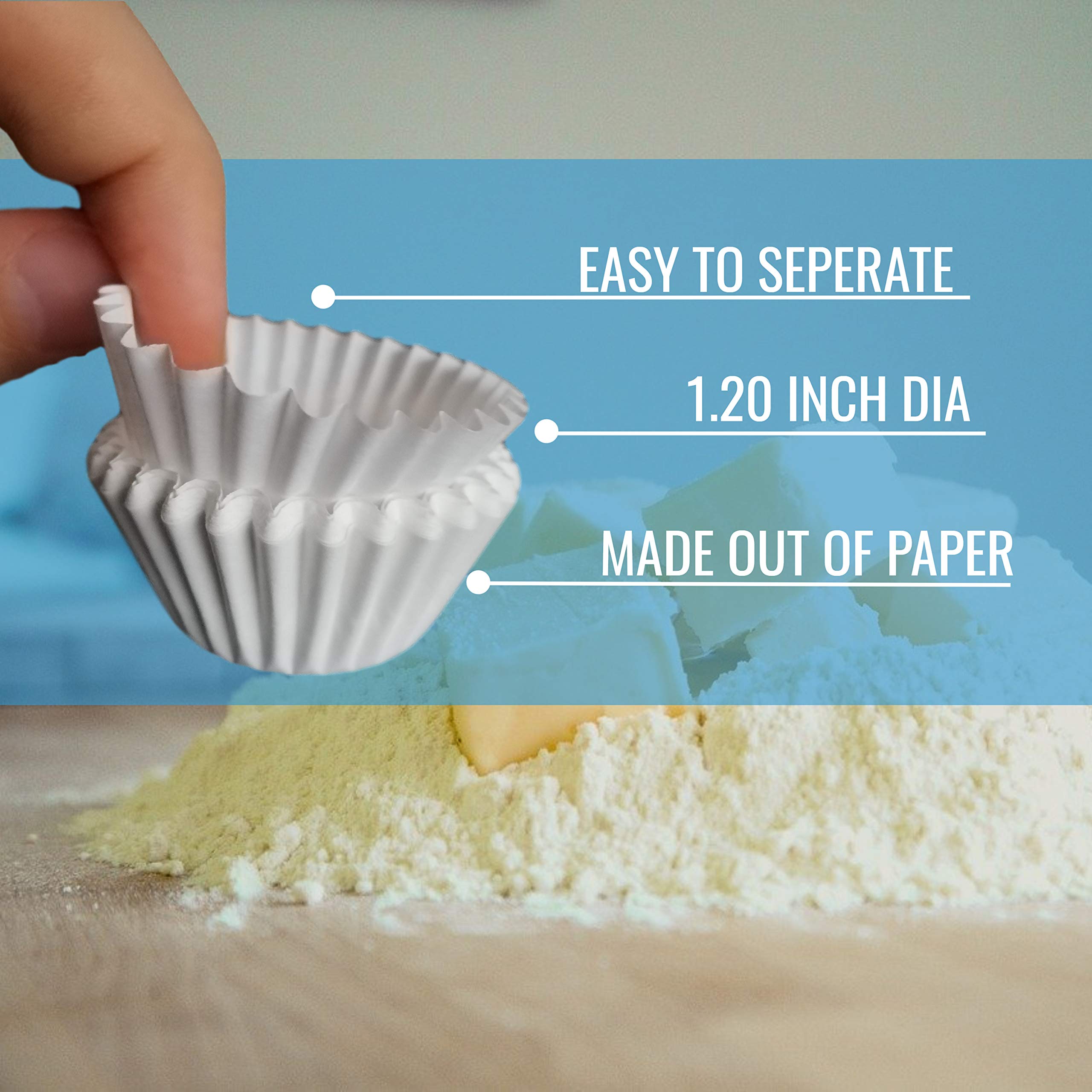 White Mini Cupcake Liners - 300-Pack - Mini Cups Sized Paper Cupcake Wrappers - Fits Perfectly Any Muffin Baking Pan - Cup Cake Liner for Cupcakes, Muffins, Keto Fat Bombs & Cheesecakes