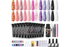VANREESA Poly Nail Gel Kit, 12 Colors Poly Nail Gel Kit Starter Kit White Black Pink Nude Glitter Poly Nail Gel with Complete Manicure Tools DIY at Home Gifts Gel Nail Kit for Women