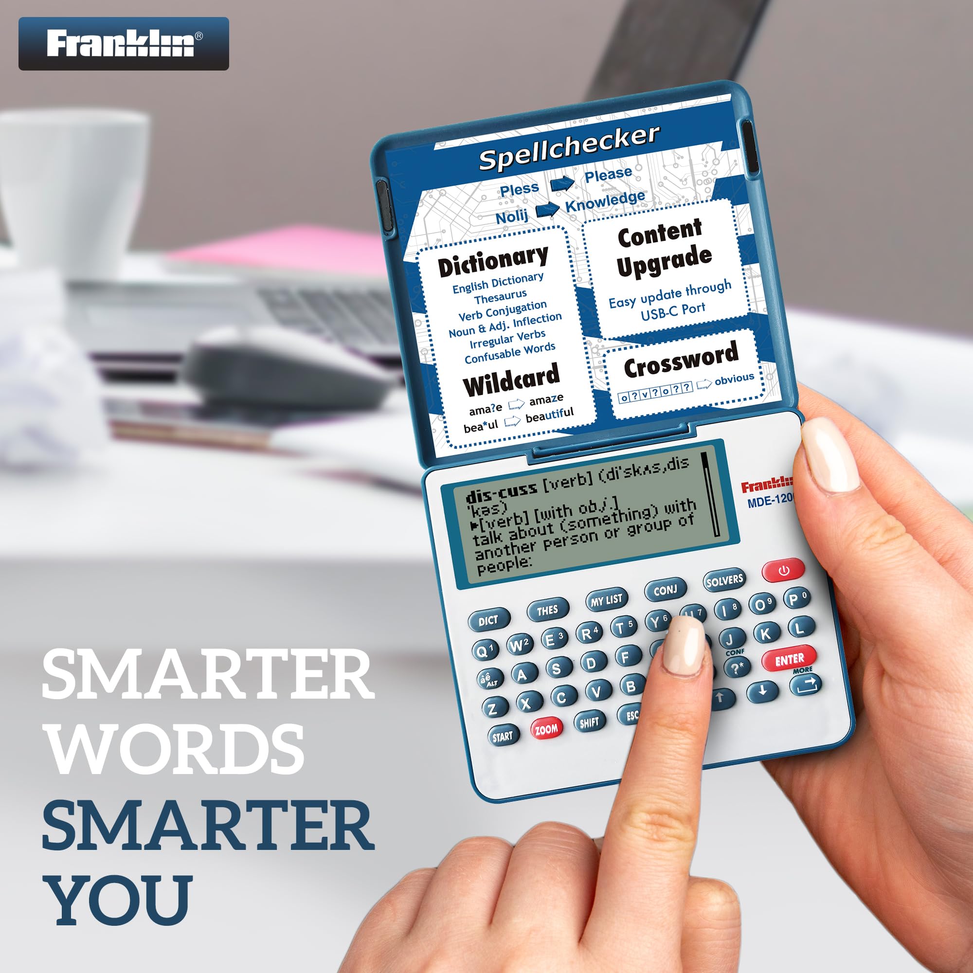 Franklin MDE-1200 Electronic Dictionary and Thesaurus – English Dictionary, Synonyms, Spell Checker, Word Games, Grammar Tools, Digital Dictionary, Portable Device with LCD Screen