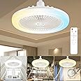 cambk Socket Ceiling Fan Light Screw in with 3 Color Temp, Low Profile Enclosed Dimmable Fanlight with Remote, 10 inch Small Adjustable White E27 LED Ceiling Lights for Bathroom/Bedroom/Garage