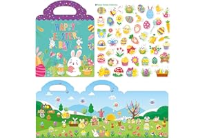 ZAKVOOR 3 Sets Easter Reusable Sticker Books for Kids Toddlers Window Clings Educational Stickers Toy for Birthday Gifts