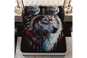 Zoainuos Wolf Sheets California King Deep Pocket, Tribal Wolf Bed Sheet Set, Soft Microfiber Wrinkle Free Bedding Sheets & Pi