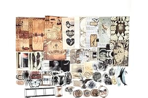 ESWENY 100 PCS Vintage Ephemera Pack Journaling Scrapbooking Supplies Scrapbook Sticker Paper Kit for Bullet Junk Journal Planners Collage Craft Notebooks Decoupage Album (Black Series)