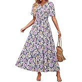 ZESICA Women's 2026 Summer Spring Floral Boho Maxi Dresses Casual Short Sleeve V Neck A Line Flowy Beach Vacation Dress