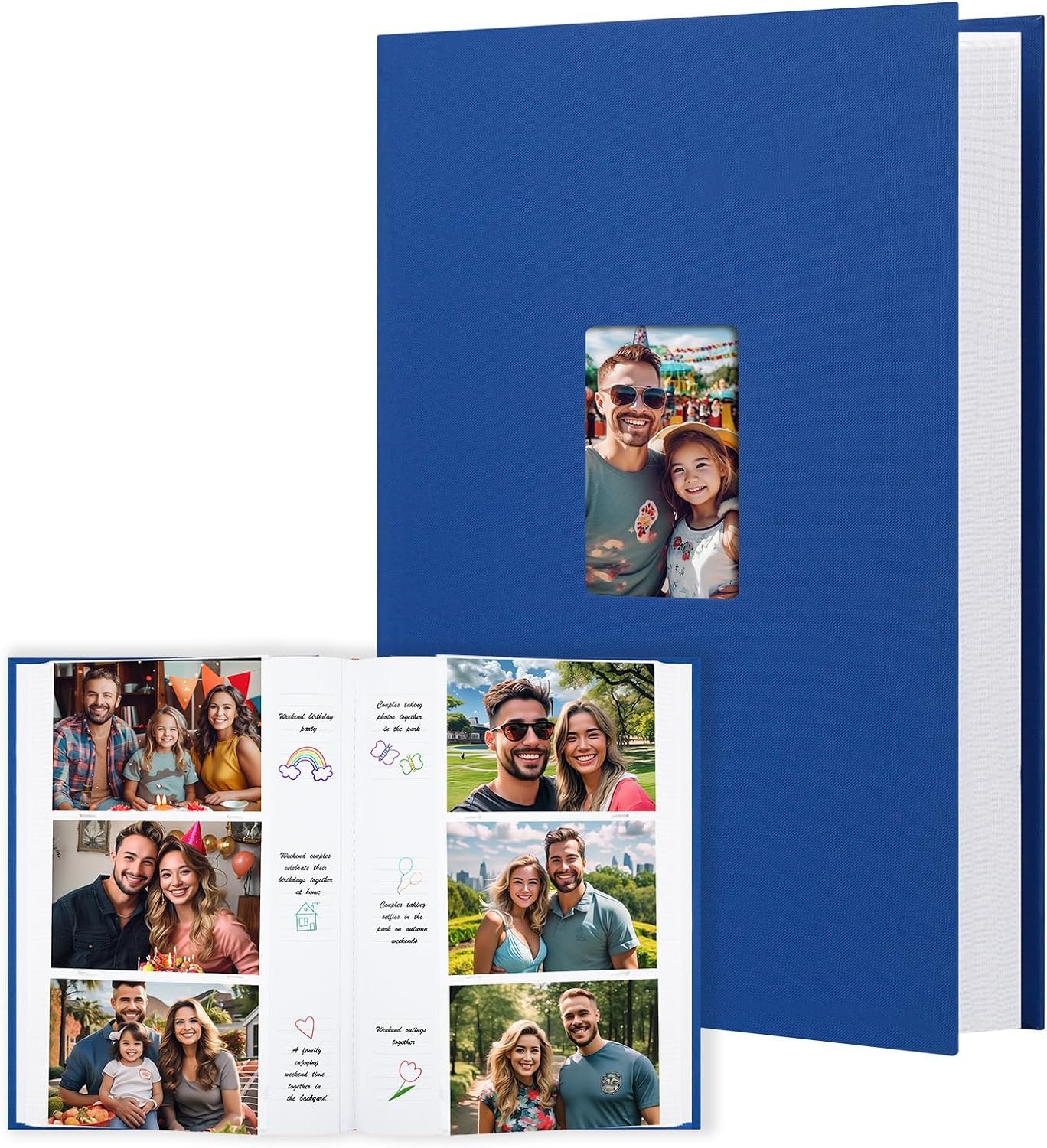 Photo Album 6x4 450 Photos with Writing Space, 6x4 Photo Album Linen Cover with Front Window, 4x6 Picture Album,4x6 Photo Album Book for Wedding Kids Travel Family Baby Pictures (Blue)