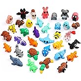 MONJITA 35 pcs Mini 3D Printed Animal Figurines, Flexible Articulated Fidget Toys, Cute Desk Decor, Party Favors, Goodie Bag Stuffers, Gifts for Kids Students Carnival Prizes Rewards (35pcs)