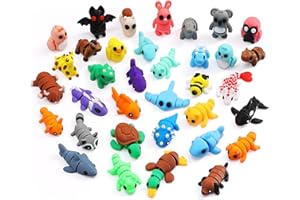 MONJITA 35 pcs Mini 3D Printed Animal Figurines, Flexible Articulated Fidget Toys, Cute Desk Decor, Party Favors, Goodie Bag Stuffers, Gifts for Kids Students Carnival Prizes Rewards (35pcs)