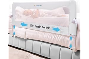 TotCraft FlexGuard Adjustable Length & Height Bed Rail for Toddlers – Fits Twin, Full, Queen & King Beds – 35.5″ or 59″ Two Fixed Lengths – 14 Height Levels – ASTM Certified Kids Safety Guard (White)