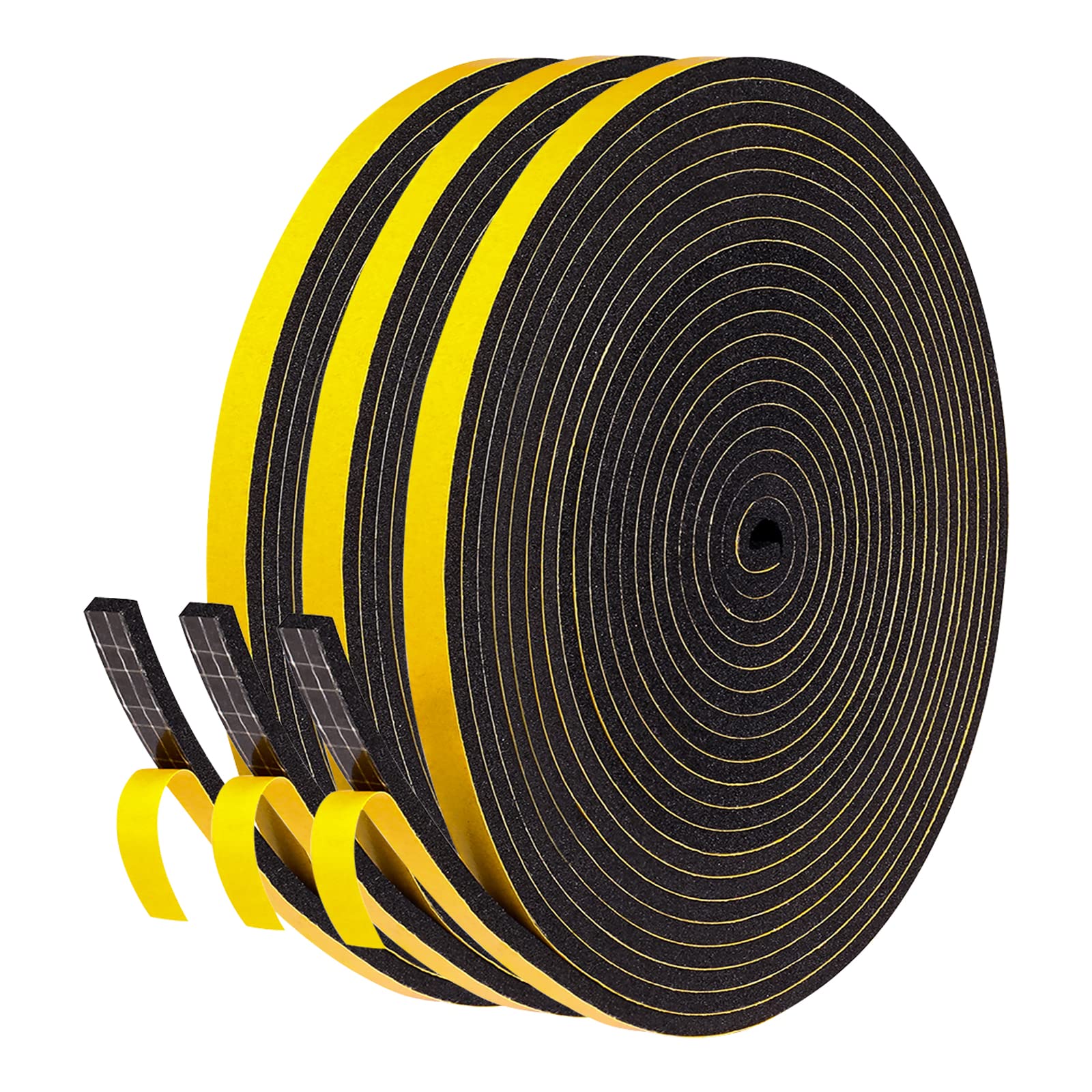 fowong Adhesive Weather Stripping Foam Tape 6 mm(W) x 3 mm(T) Window Door Draught Excluder SoundProof Weather Strip Tape Seals for Gap Seal, 3 Rolls Total 15M Long