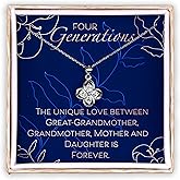 Generations Four Stone Necklace for Grandma - Sterling Silver 4 Gemstone Keepsake Gift for Mom Grandmother Granddaughter Great Grandmother