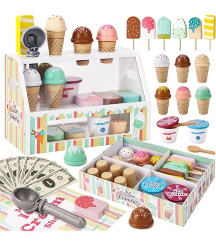 Heladería De Juguete De 72 Piezas – Cocina De Imitación Con Almacenamiento – Juego De Rol Educativo Para Niños 3-5 Años