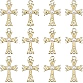 YionZian 30Pieces Metal Heart Rhinestone Tiny Cross Charms Religious Jesus Crucifix Pendant Beads for DIY Mexican Bracelet Earring Necklace Jewelry Making