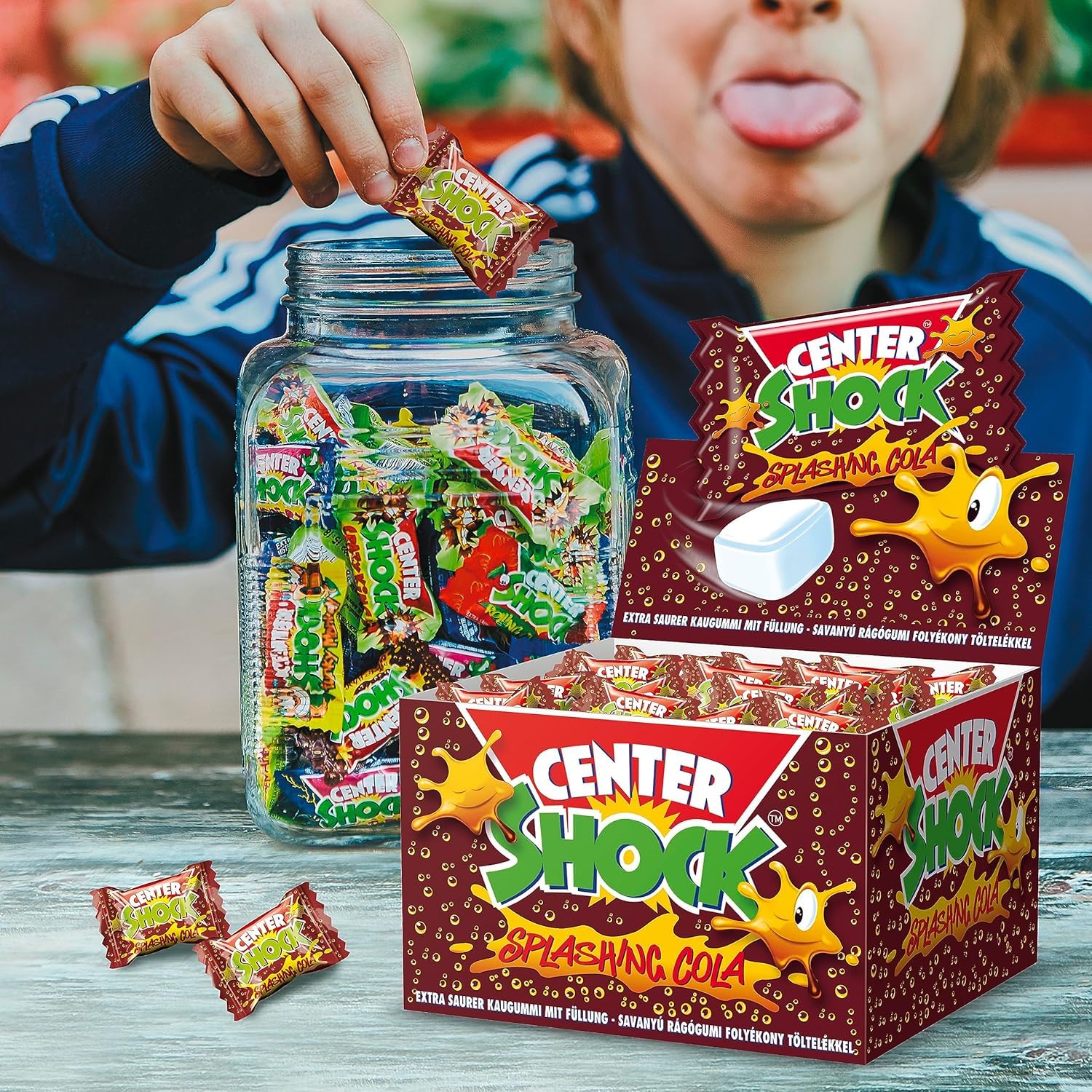 Center Shock Splashing Cola, Box mit 100 Kaugummis, extra-sauer mit Cola-Geschmack, geeignet für Geburtstag, Pinata, Party, Candy-Bar, Weihnachten und Halloween, 400g 3