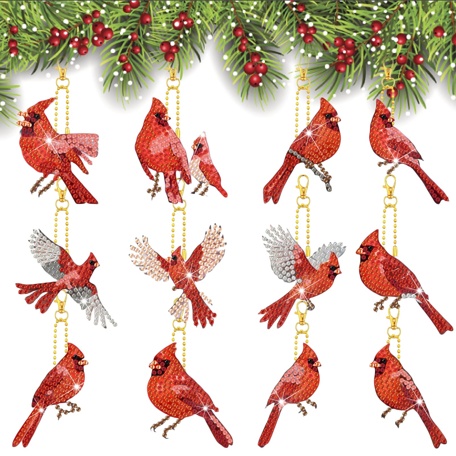 Photo 1 of 12Pcs Christmas Cardinal Diamond Keychain Kit Christmas Cardinal Diamond Art Accessories DIY 5D Christmas Holiday Diamond Hanging Ornament Decoration Craft for Christmas Holiday Gift