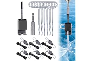 CozyCabin 14pcs Ice Anchor Tool, Universal Ice Fishing Anchor Tool Kit with Ice Anchor Drill Adapter, Ice Fishing Tent Stakes Nail, Rope Hanger, 1/4" Adapter Head for Setting Up Camping Shelter Tent