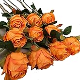HZYZZYQ Artificial Roses 10 Pcs - Lifelike Single Stem Fake Roses with Natural Petal Texture,Fade-Resistant Silk Flowers for Wedding Decor,Home Vase Arrangements,Party Centerpieces(10, Orange)