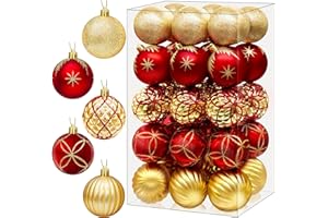 DeckTheHalls Christmas Balls Ornaments, 30 Pcs 2.5 Inch Christmas Tree Decorations for Xmas Tree Hanging, Shatterproof Ball Ornaments for Festival Home Party Decors, (Red & Gold)